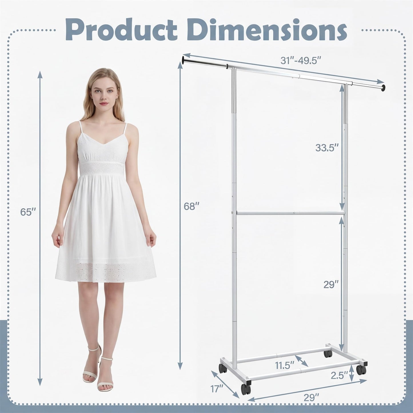 Tangkula Double Rolling Clothes Rack with Wheels