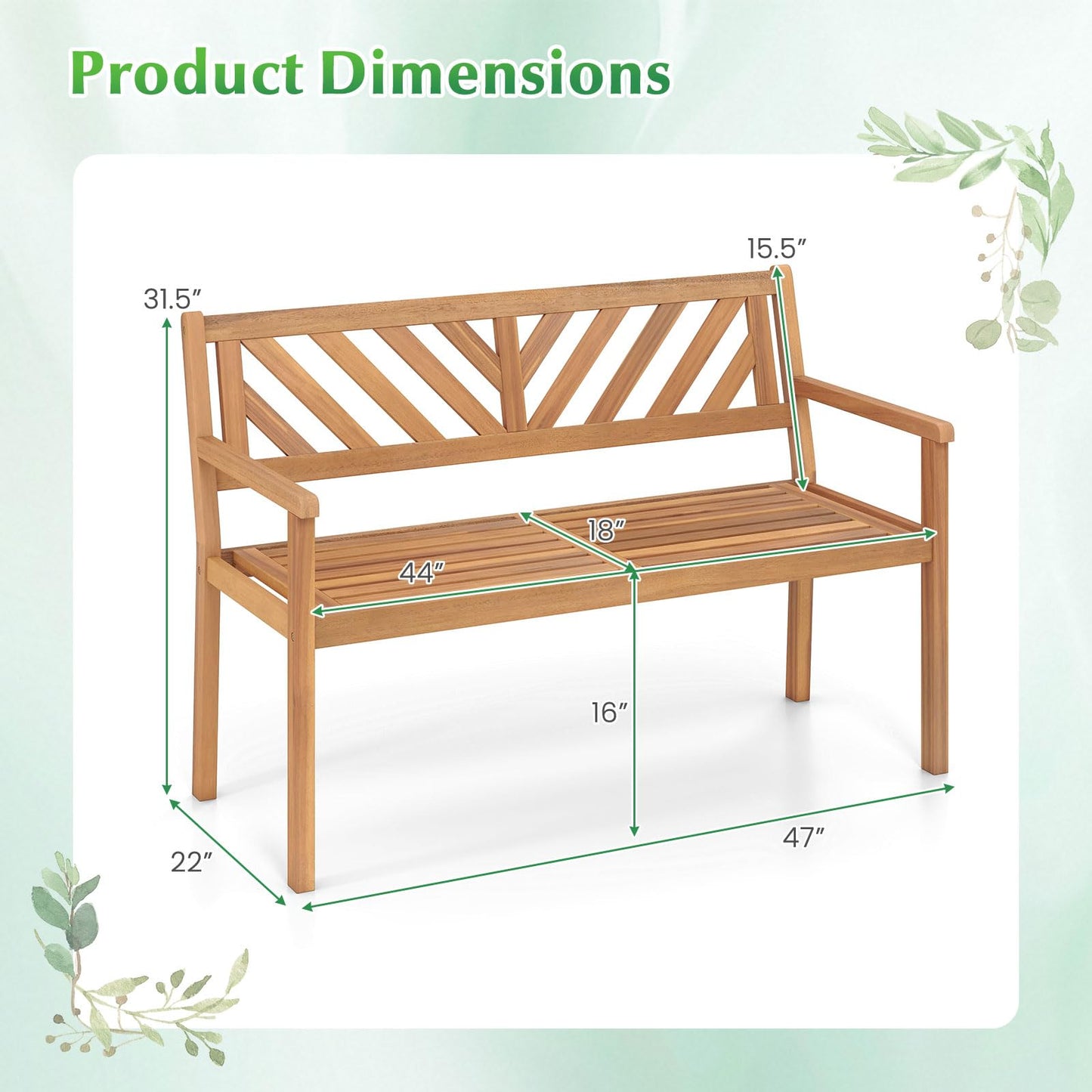 Tangkula 2-Person Patio Garden Bench with Armrests & Backrest