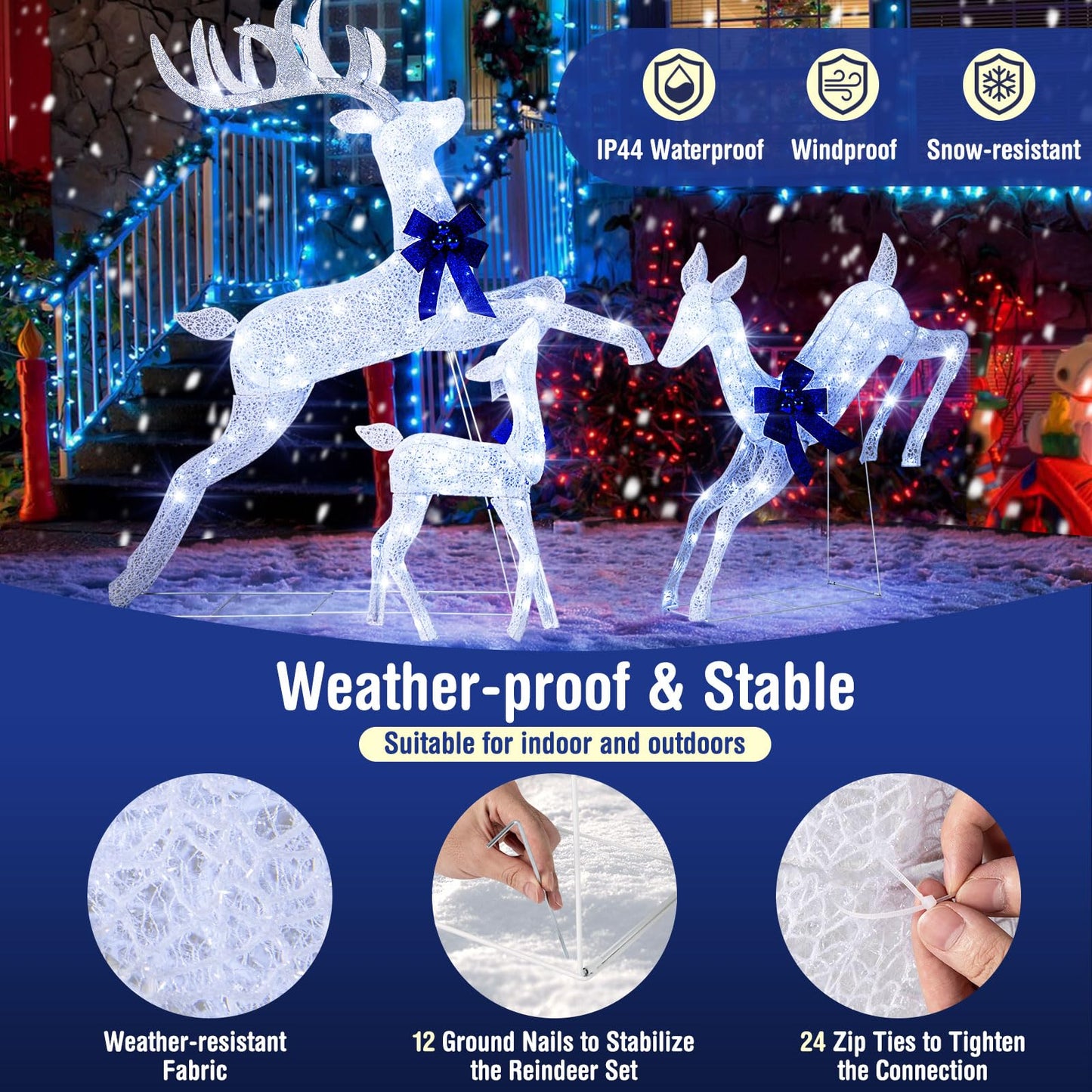 Tangkula 3 Pieces Lighted Christmas Reindeer for Lawn Yard Garden