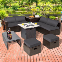Tangkula 9 Pieces Outdoor Patio Furniture Set with 30” Propane Fire Pit Table