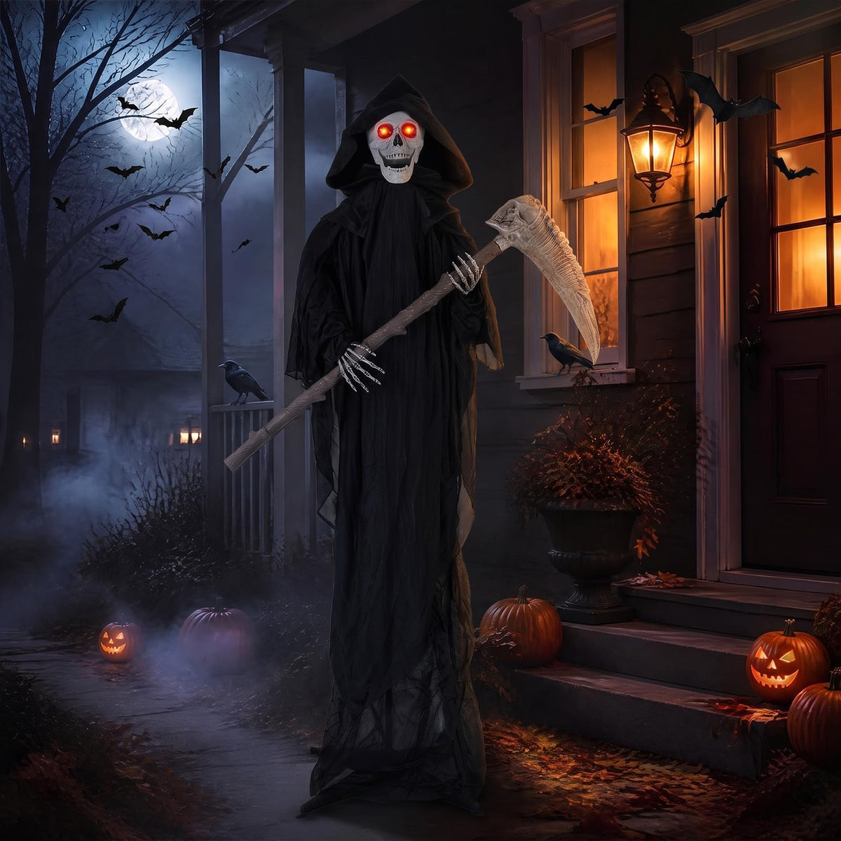 Tangkula 6 FT Halloween Animatronics Standing Grim Reaper with Sickle