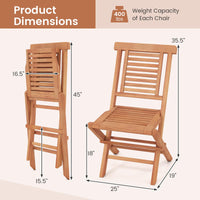 Tangkula Teak Wood Folding Patio Chairs Set of 2/4(25" x 19" x 35.5")