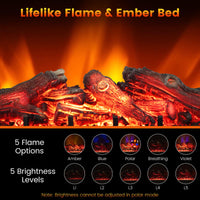 Tangkula 26" Electric Fireplace Log Set Heater with Remote, 5 Flame Modes & Brightness