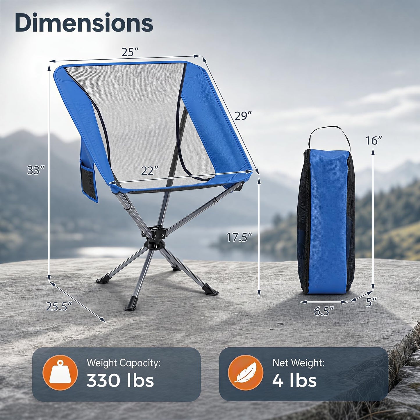 Tangkula 360° Swivel Portable Folding Camping Chair w/Carry Bag