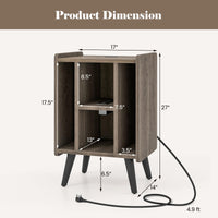 Tangkula Record Player Stand w/Charging Station & USB Ports, Nightstand Sofa Side Table, 27" H