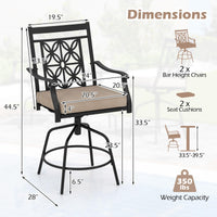 Tangkula Outdoor Swivel Bar Stools Set, Bar Height Patio Chairs with Seat Cushions