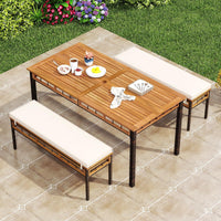 Tangkula 3 Pieces Wood Patio Dining Set with 1.97” Umbrella Hole