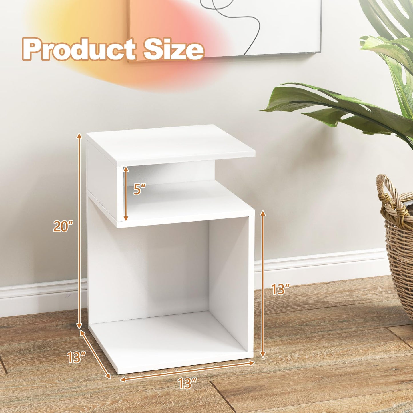 Tangkula S-Shaped Side Table, 3 Tier Wood End Table with Open Storage Shelves