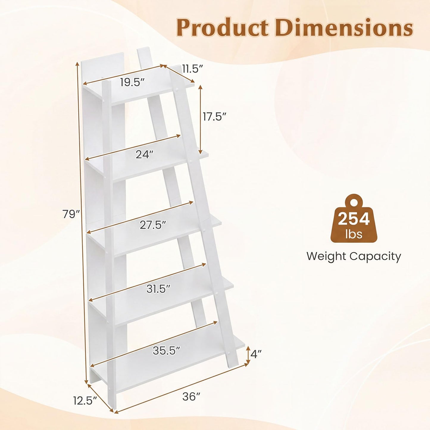 Tangkuka 4/5-Tier Ladder Bookshelf for Living Room