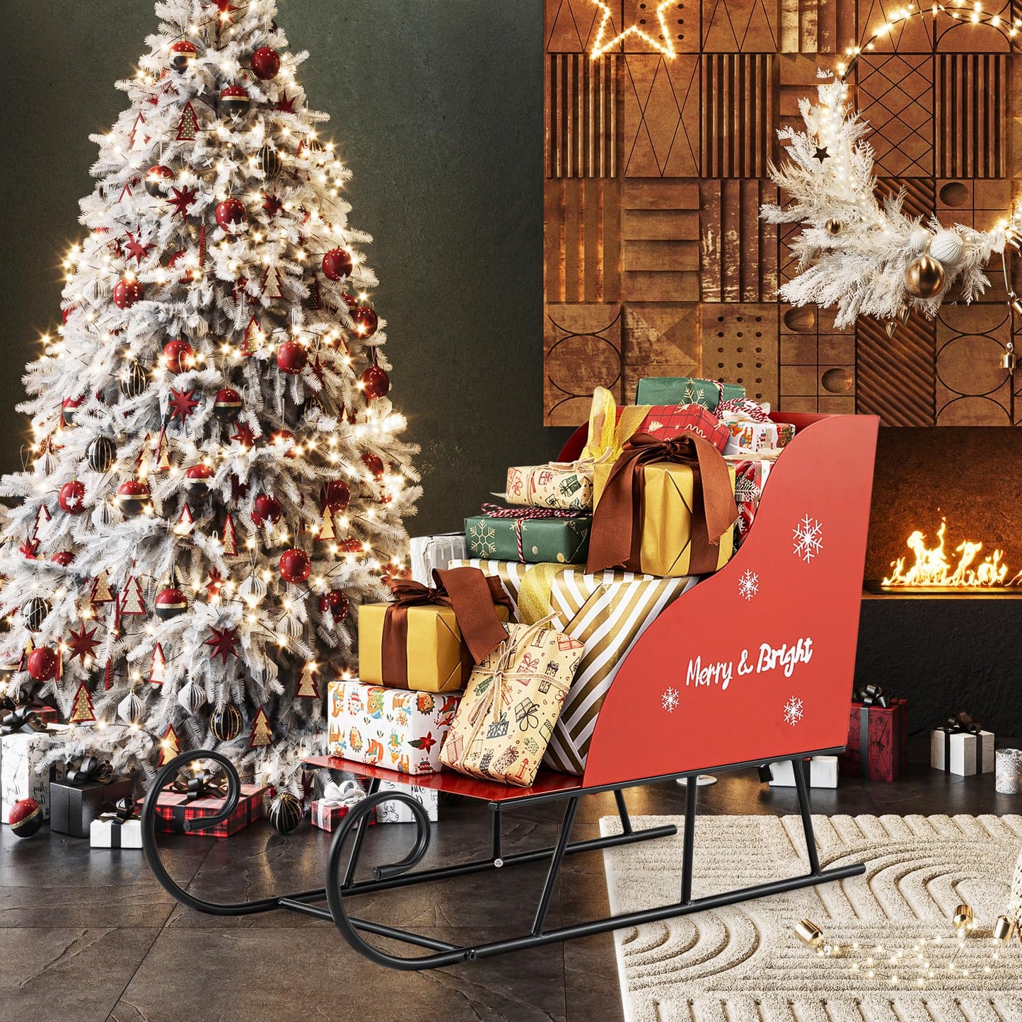 Tangkula Metal Christmas Santa Sleigh Basket