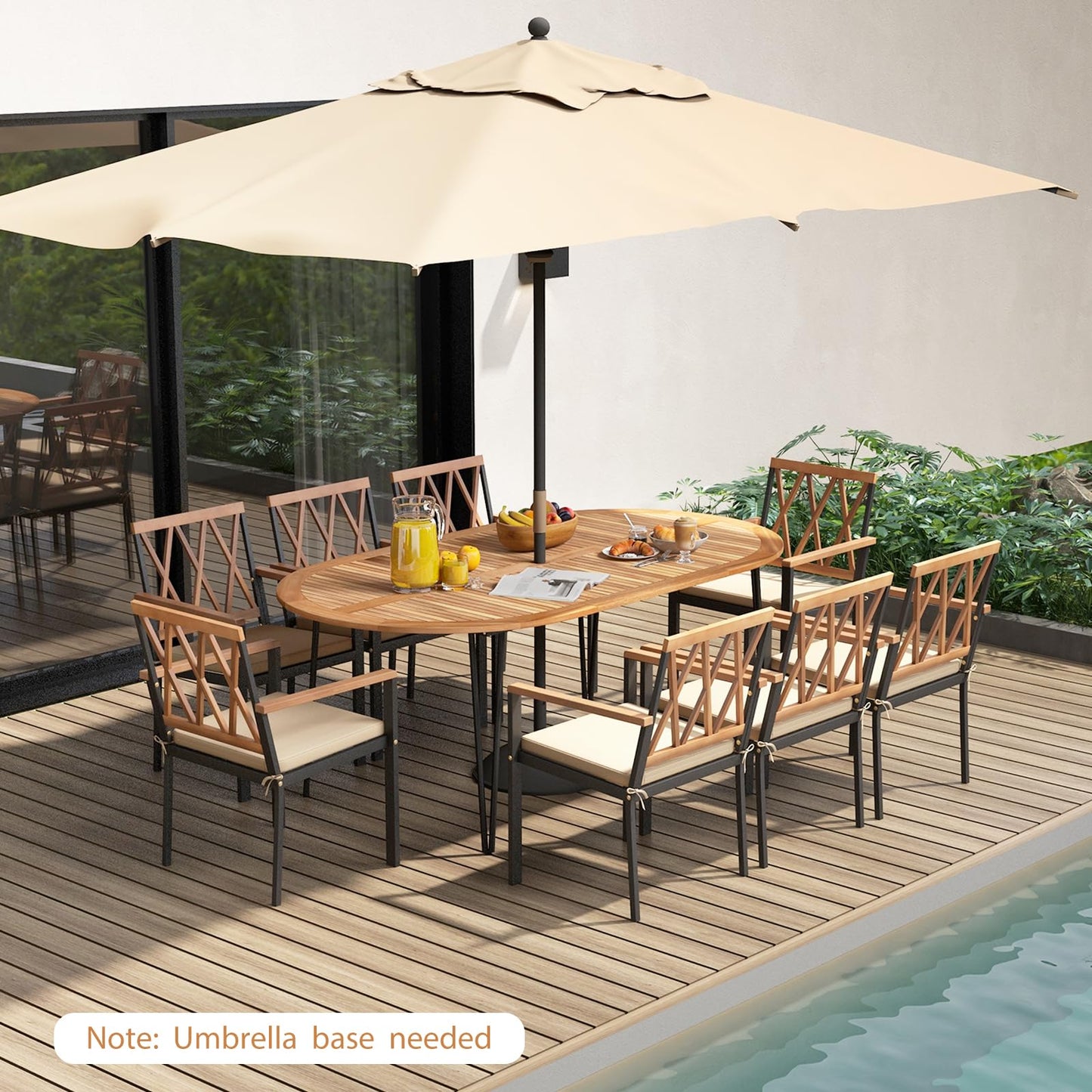 Ensemble de salle à manger Tangkula 9 pièces avec plateau en bois d'acacia et trou pour parasol