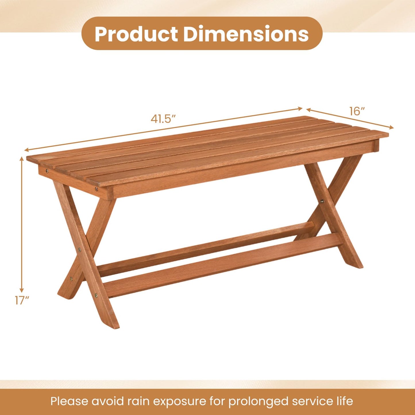 Tangkula Outdoor Wood Bench Backless