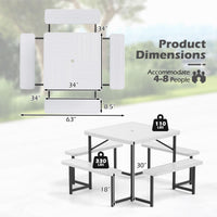 Tangkula 8 Person Picnic Table HDPE Outdoor Square Table and Bench Set