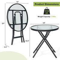Tangkula Patio Bistro Table, 18" Round Side Table with Tempered Glass Tabletop (Black)