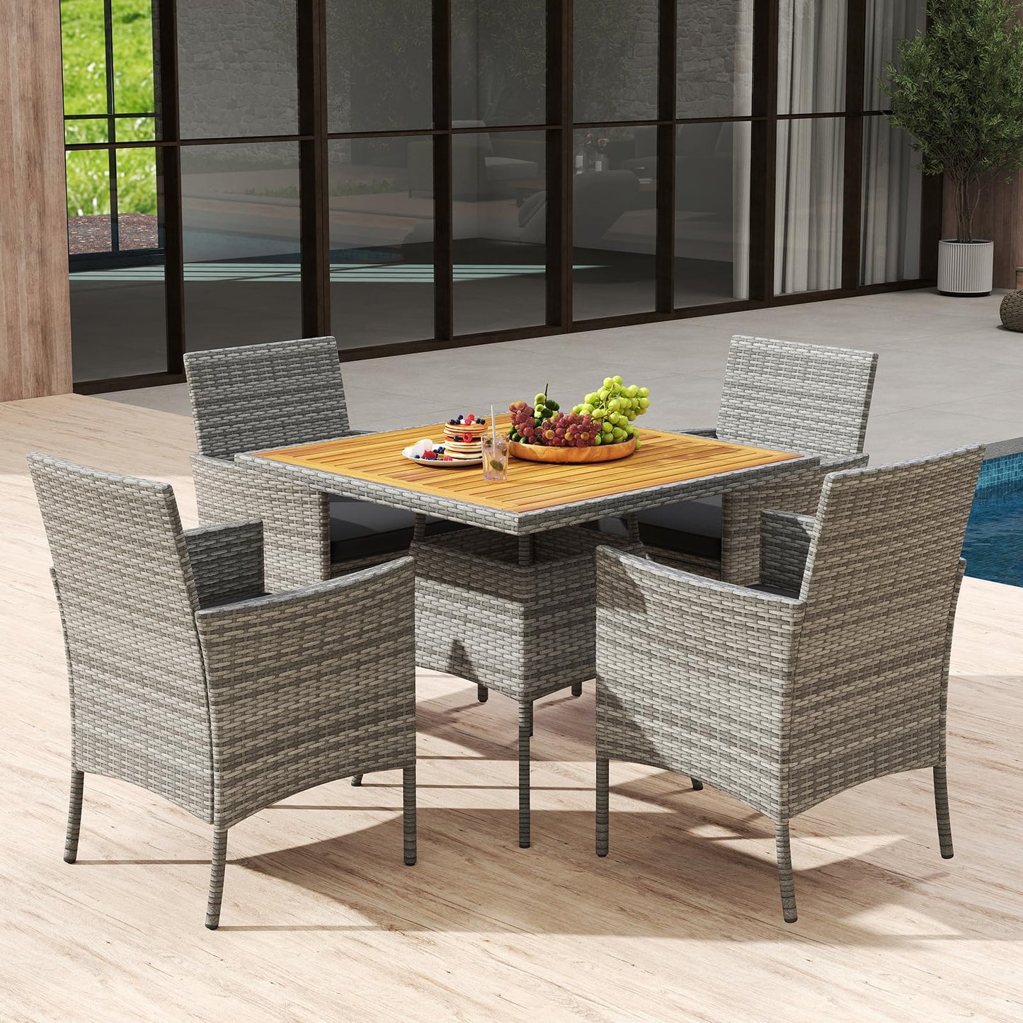 Tangkula 5 Pieces PE Wicker Patio Dining Set