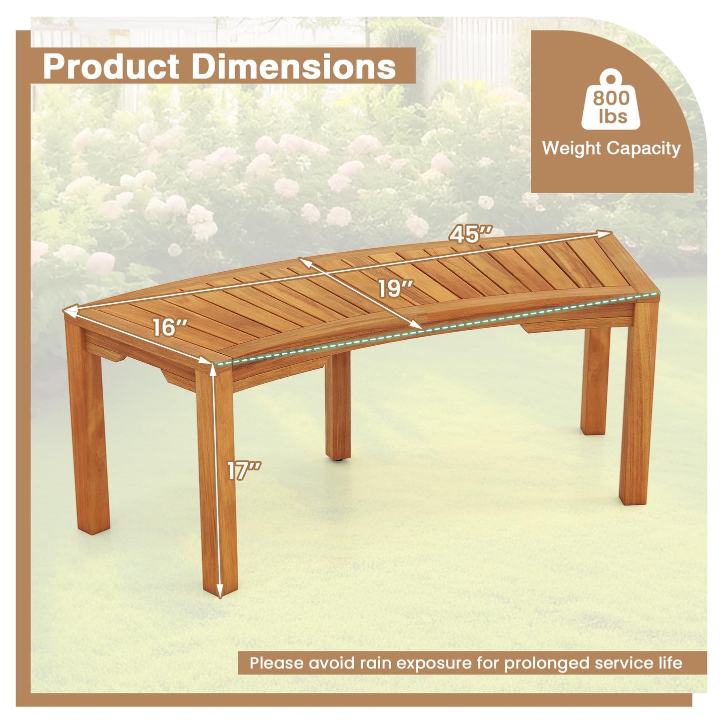 Tangkula Outdoor Acacia Wood Curved Garden Bench（1/2/4/7）