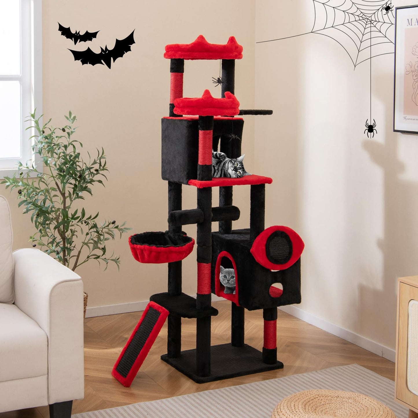 Arbre à chat gothique Tangkula avec poteaux à gratter en sisal et rampe