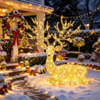 Tangkula Christmas Lighted Kneeling Reindeer for Yard Lawn Patio Garden