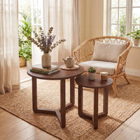 Tangkula Round Nesting Coffee Table Set of 2 with Solid Rubber Wood Tripod Legs