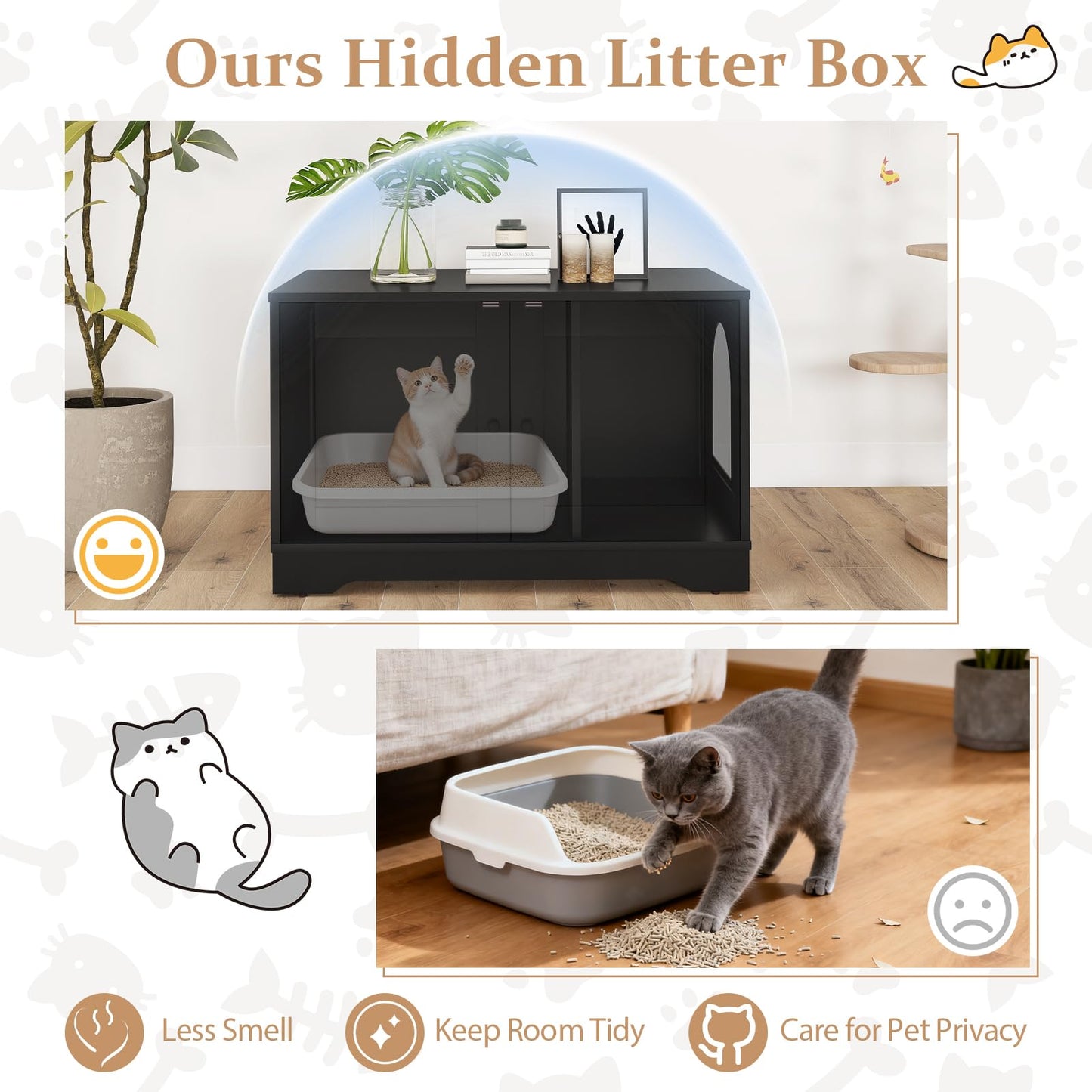 Tangkula Cat Litter Box Enclosure w/Winding Entry & Cat Hole for Living Room