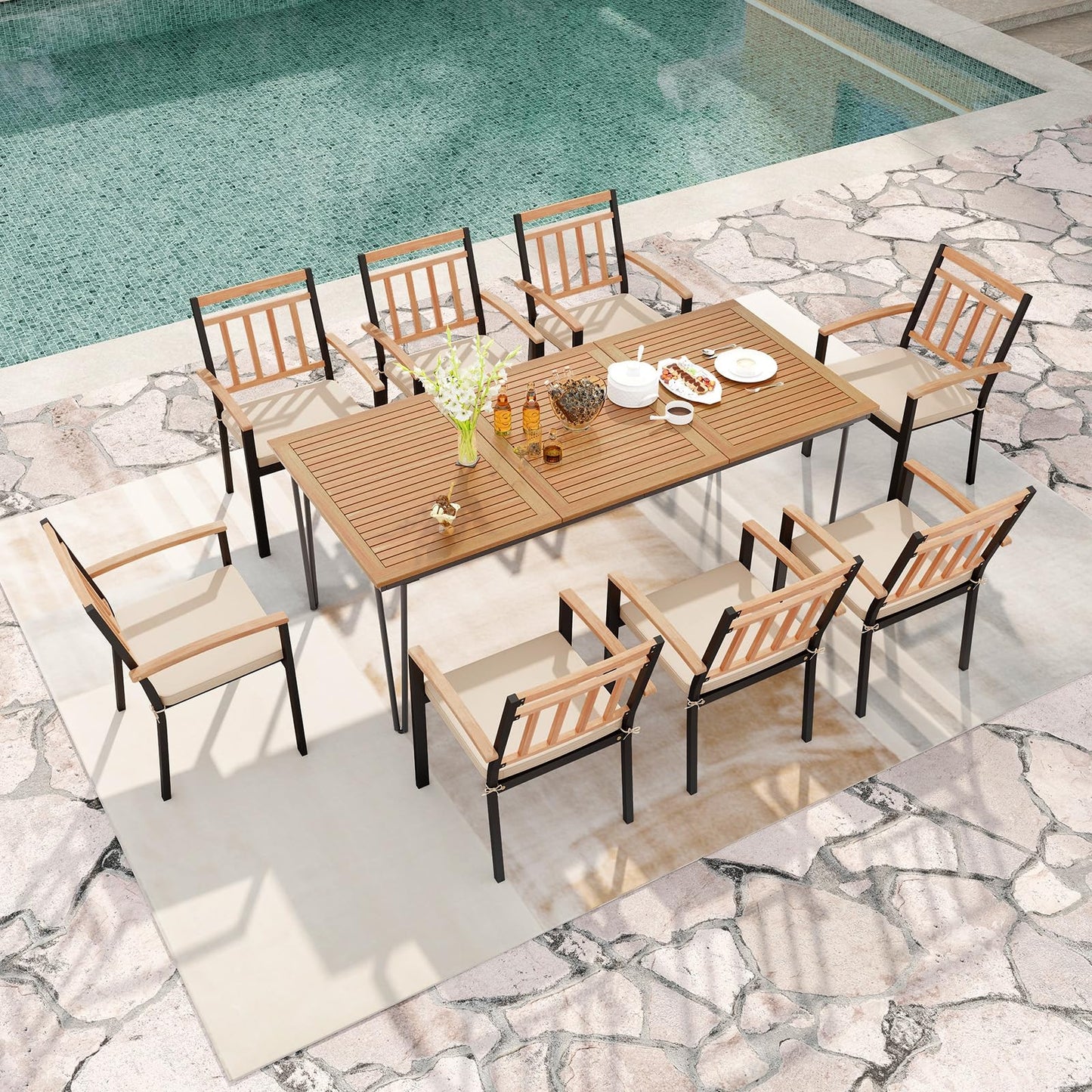 Tangkula 9 Piece Patio Dining Set Outdoor Dining Furniture Set