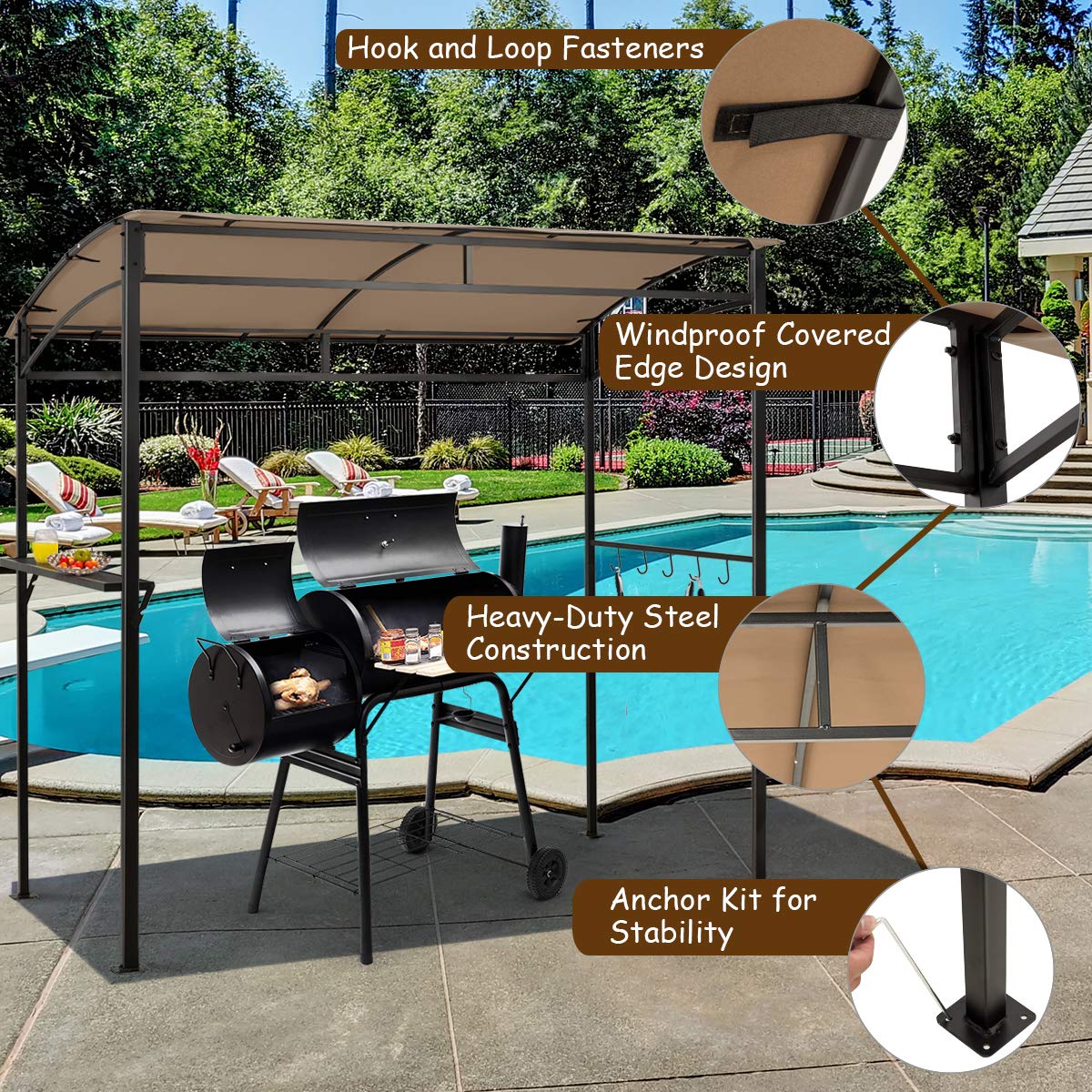 7ft Grill Gazebo, Patio Barbecue Canopy - Tangkula