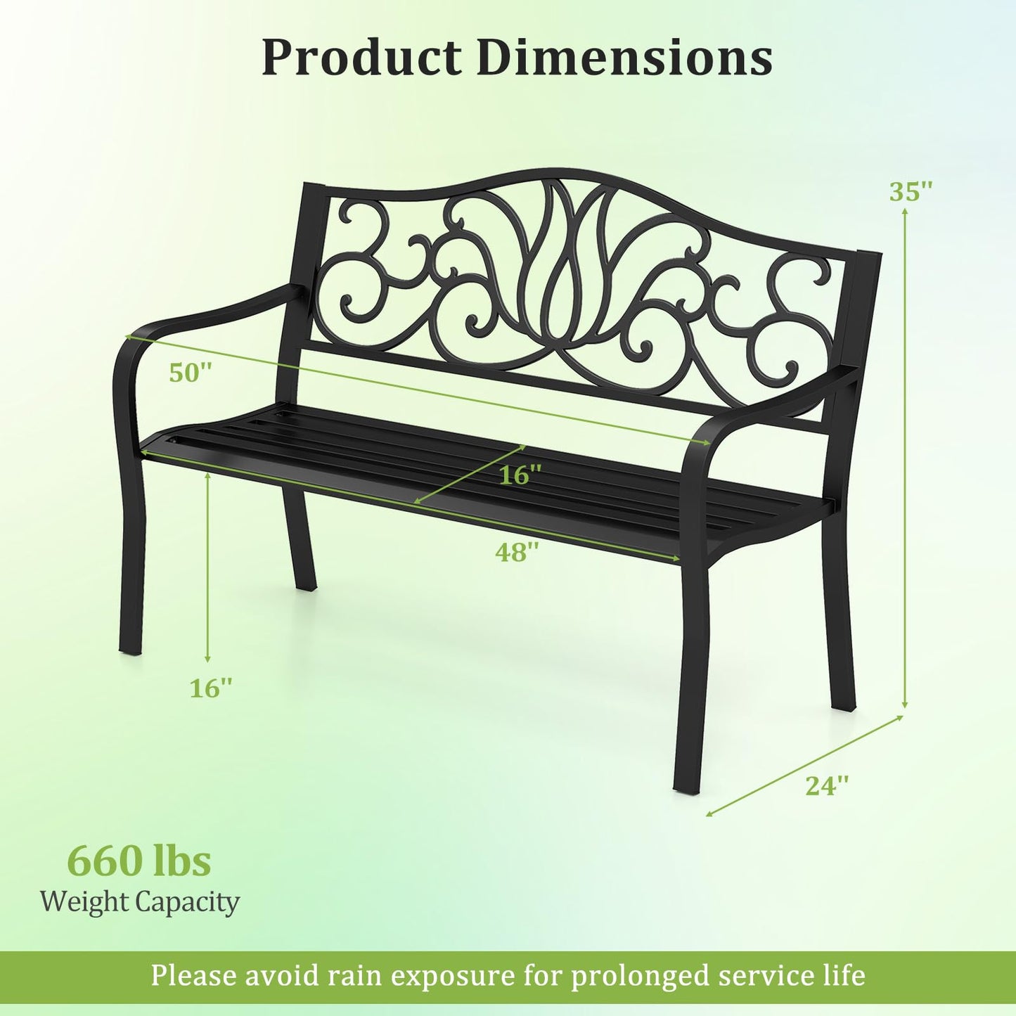 Tangkula 50 Inches Outdoor Garden Bench with Floral Design Backrest and Slatted Seat