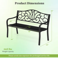 Tangkula 50 Inches Outdoor Garden Bench with Floral Design Backrest and Slatted Seat