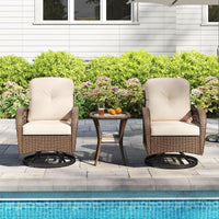 Tangkula 3 Piece Patio Swivel Rocker Set 2 Outdoor Wicker Rocking Chairs