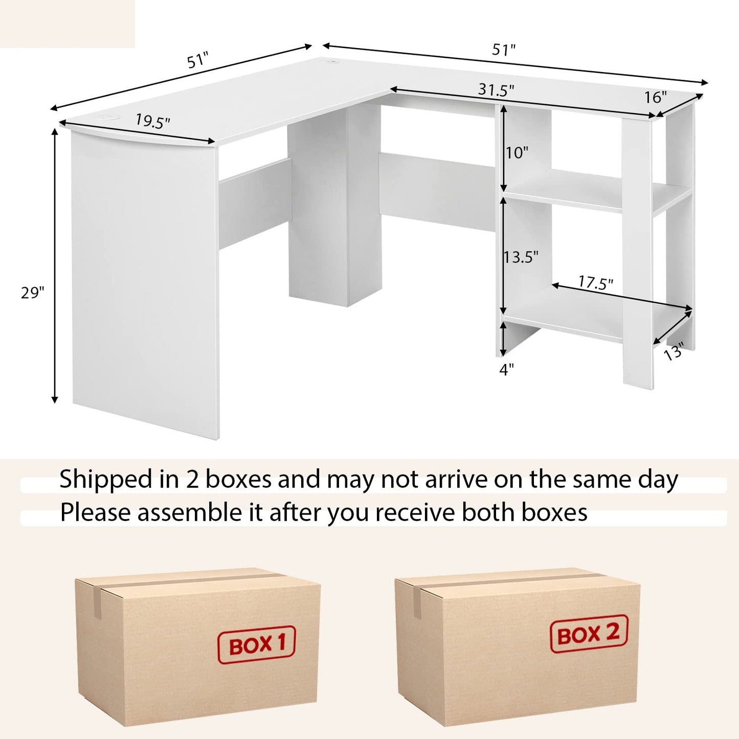 Tangkula White L Shaped Desk with Storage Shelves