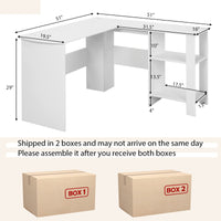 Tangkula White L Shaped Desk with Storage Shelves