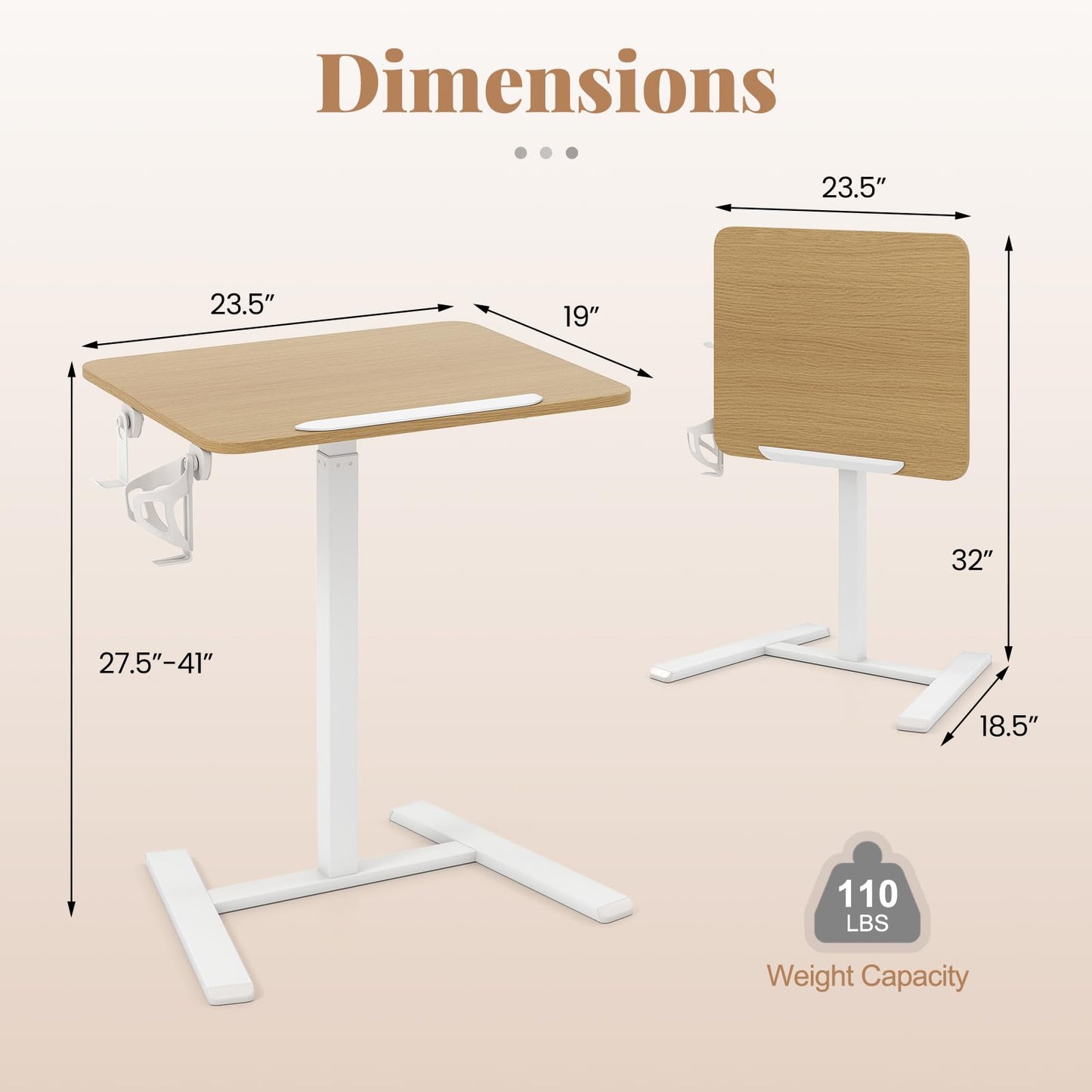 Tangkula Chariot de bureau mobile pliable avec plateau inclinable à 90°
