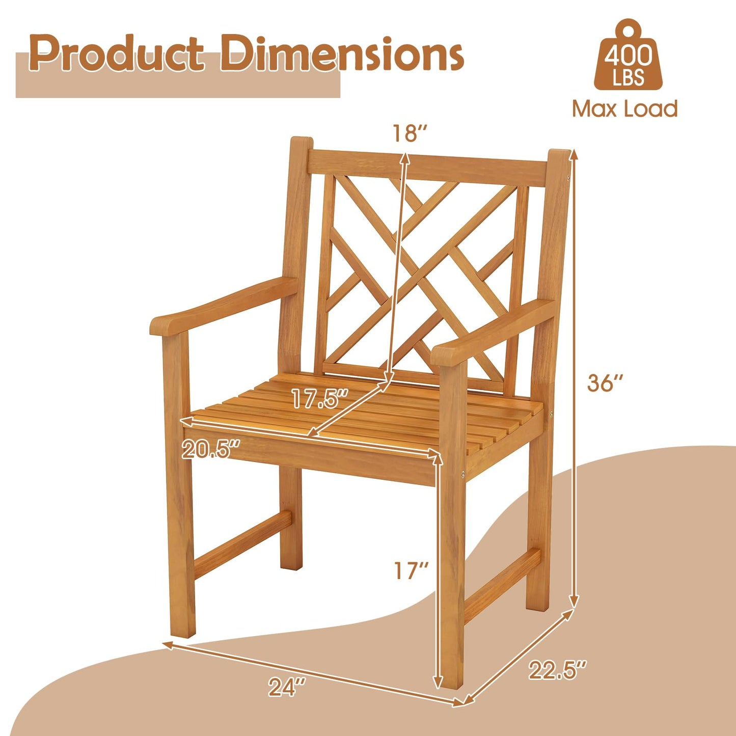 Tangkula Set of 2/4 Outdoor Dining Chairs Acacia Wood with Cross-Pattern Backrest