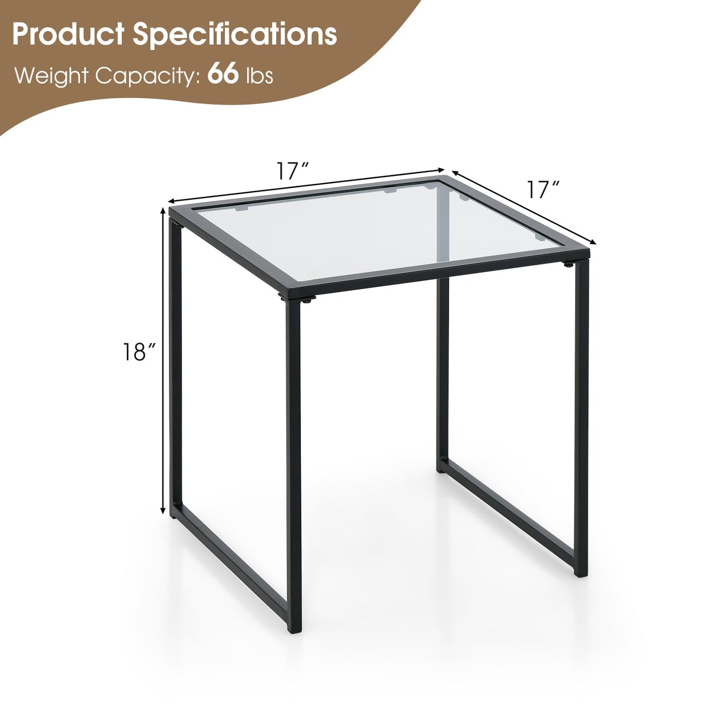 Tangkula Tempered Glass Top Side Table for Living Room Patio Backyard