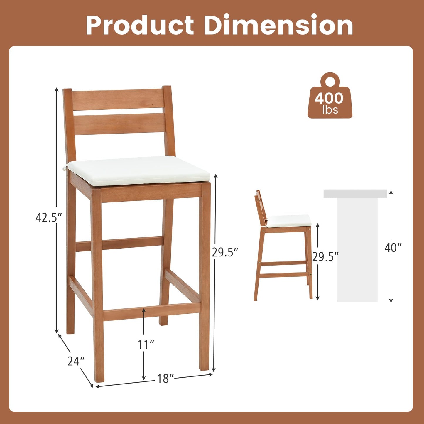 Tangkula Patio Eucalyptus Wood Bar Stools Set of 2/4