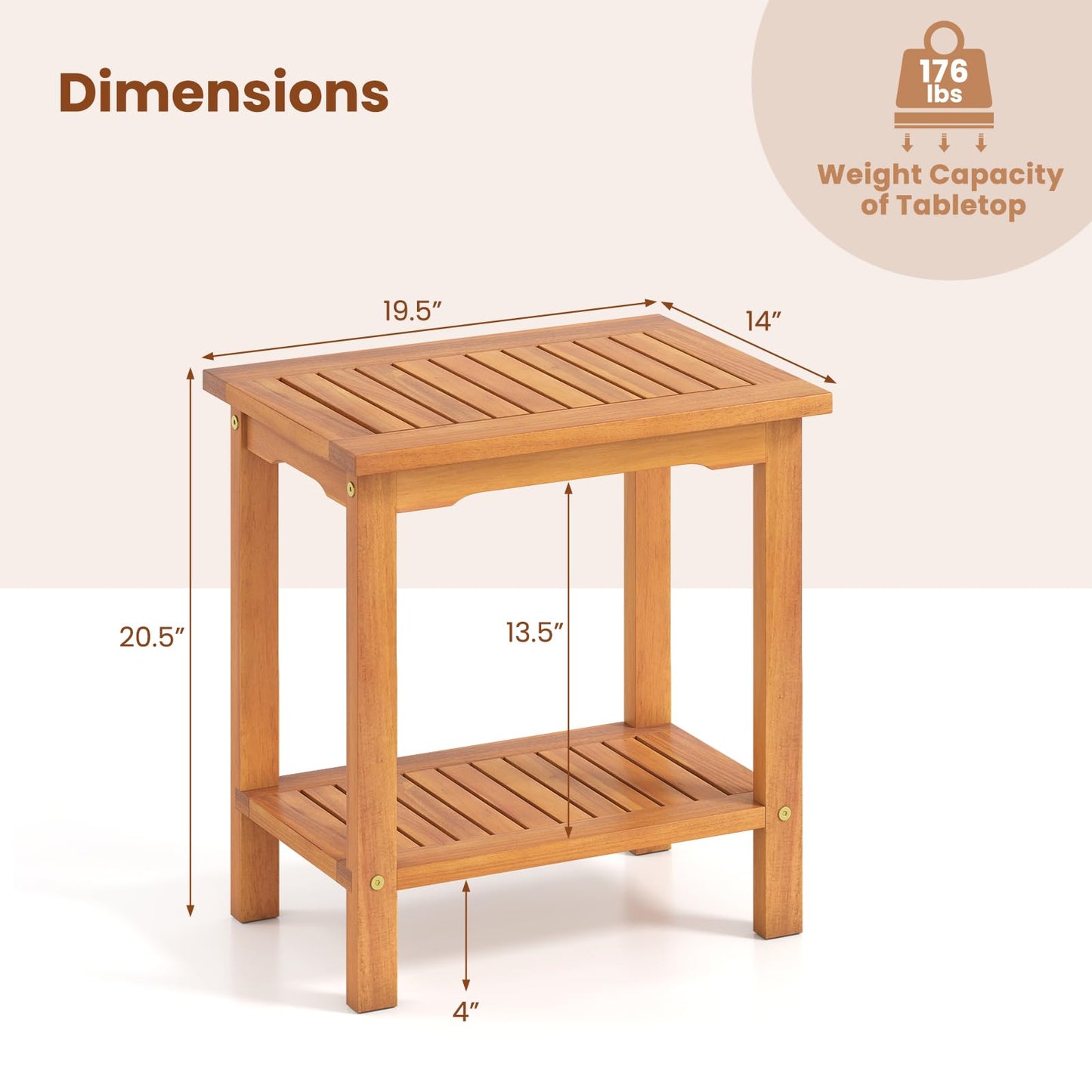 Tangkula Table d'appoint d'extérieur, table de patio à 2 niveaux avec plateau à lattes et étagère de rangement