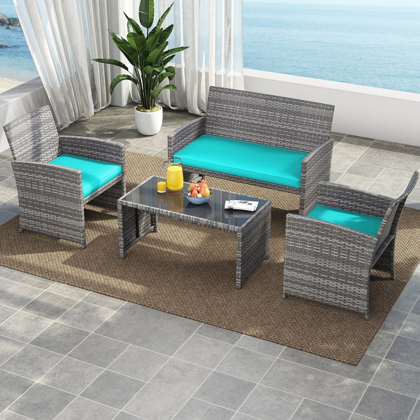 Tangkula 4 Piece Patio Wicker Furniture Set