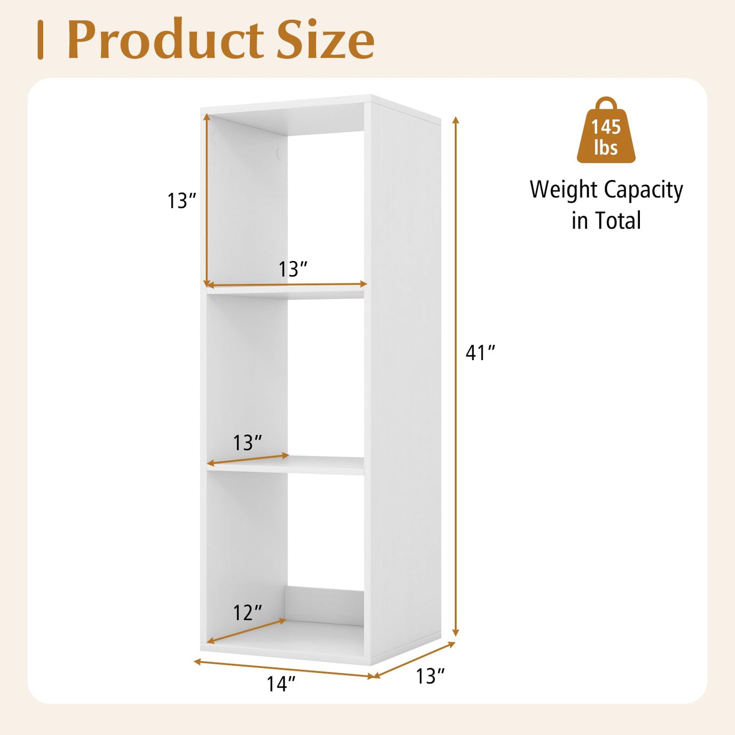 Tangkula 3-Cube Bookcase, 4-Tier Bookshelf with Open Compartments