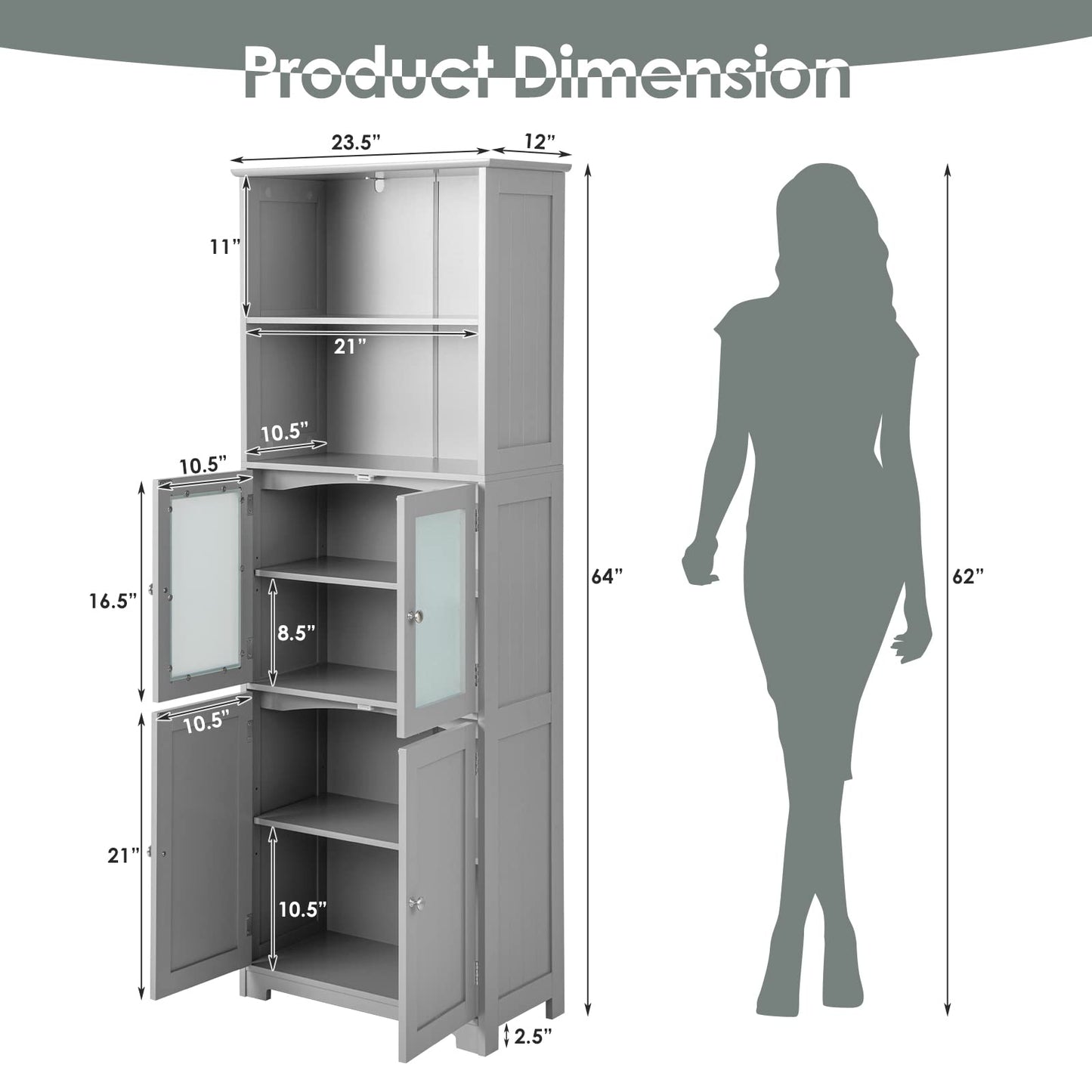Tangkula Tall Bathroom Storage Cabinet, Freestanding Floor Cabinet