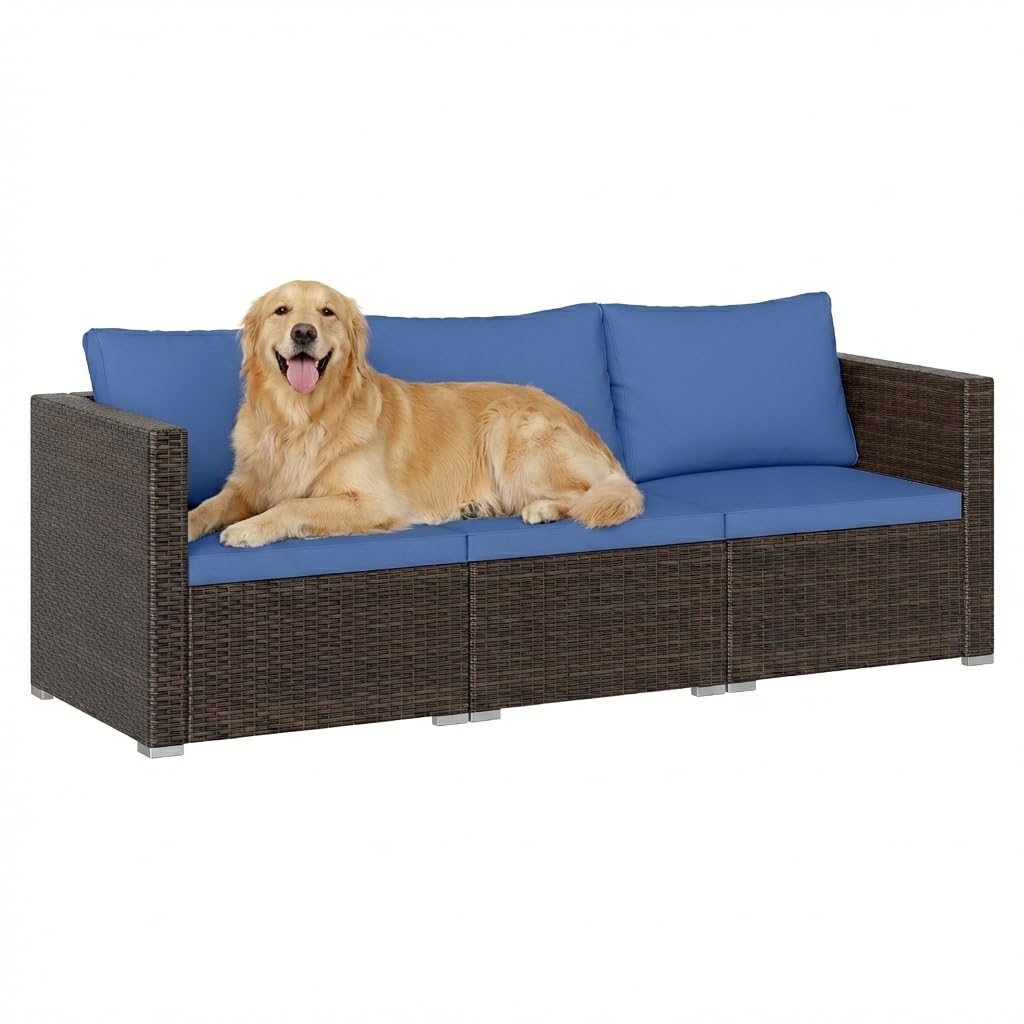 Tangkula 3 Seat Outdoor Modular PE Rattan Patio Cushioned Sectional Couch Furniture Set