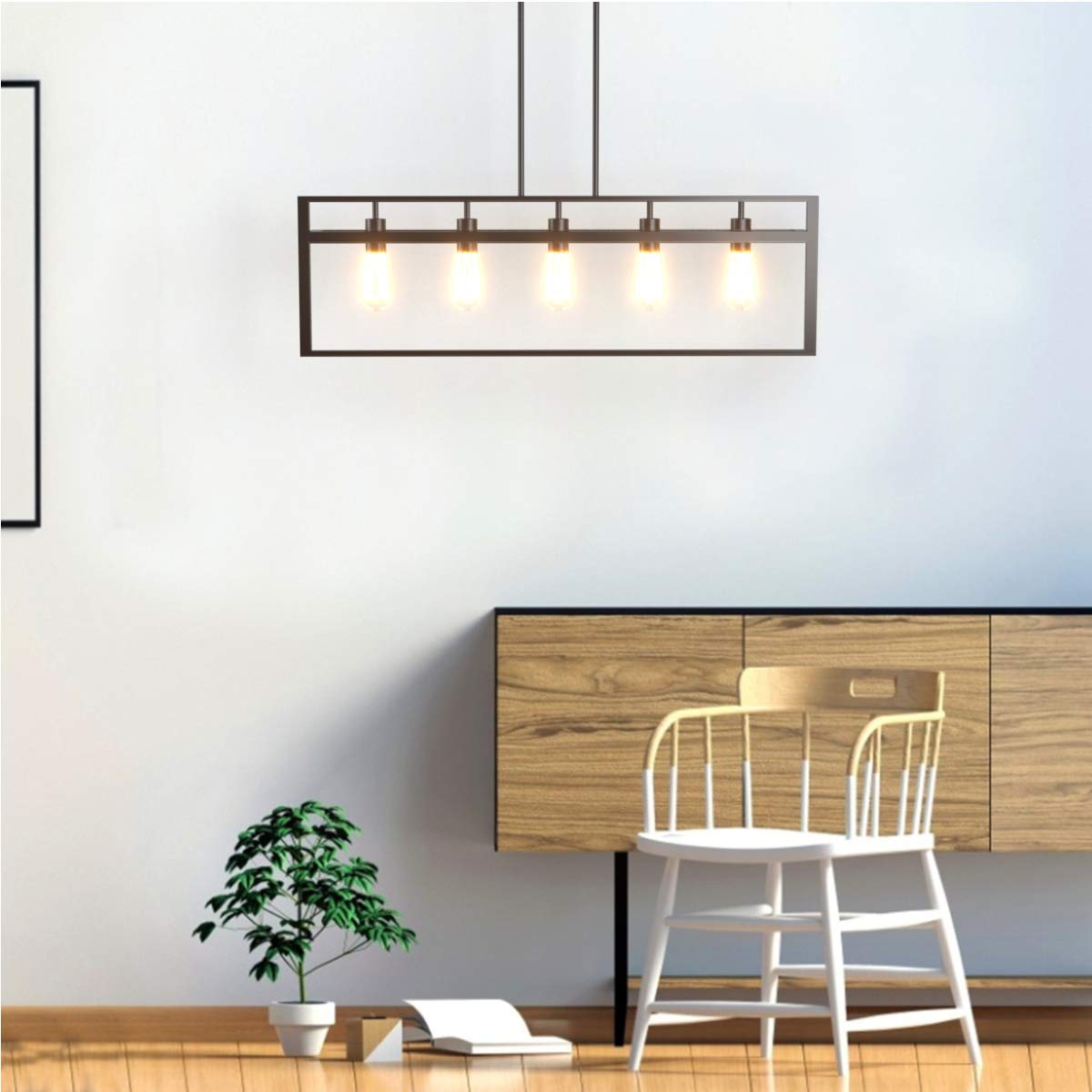 Tangkula 5-Light Island Lighting, Modern Style Domestic Linear Pendant Light Fixture