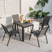 Ensemble de salle à manger Tangkula 5 pièces en rotin pour terrasse, table et chaises d'extérieur pour 4 personnes, plateau et assise en osier tissé à la machine (marron)