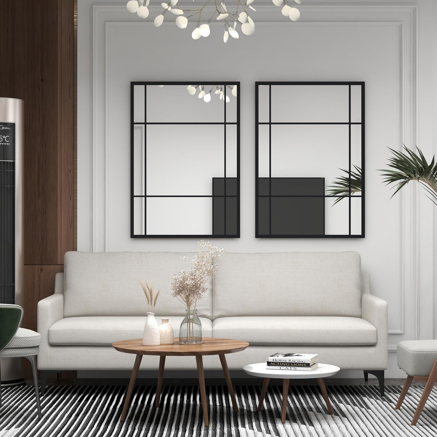 Tangkula Miroir de fenêtre rectangulaire 28" x 40", miroir moderne à 3 couches avec cadre métallique