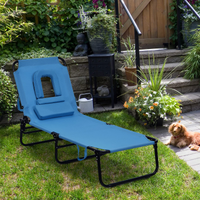 Folding Chaise Lounge Chair with Hole for Face, Outdoor 5-Position Adjustable Reclining Beach Sunbathing Chair