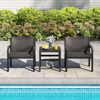 Tangkula 3 Piece Patio Furniture Set with 2 Modern Rattan Armchair and 25 Inch Squire Side Table