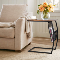 Tangkula Sofa Side End Table, C Table Snack Table with Side Pocket & Metal Frame, Over Bed Table Industrial Side Table for Sofa Couch Bed