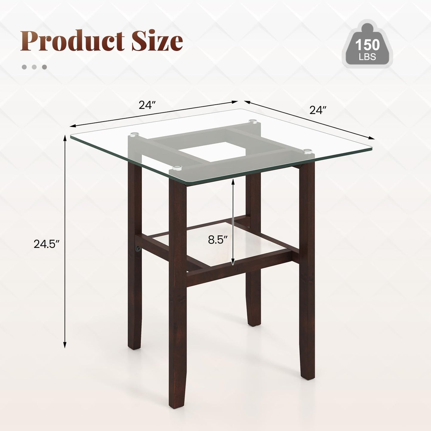 Tangkula Table d'appoint carrée en verre de 61 cm pour salon
