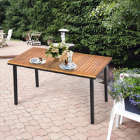 Tangkula Patio Acacia Dining Table, Outdoor Rectangle Dining Table with Acacia Wood Desktop