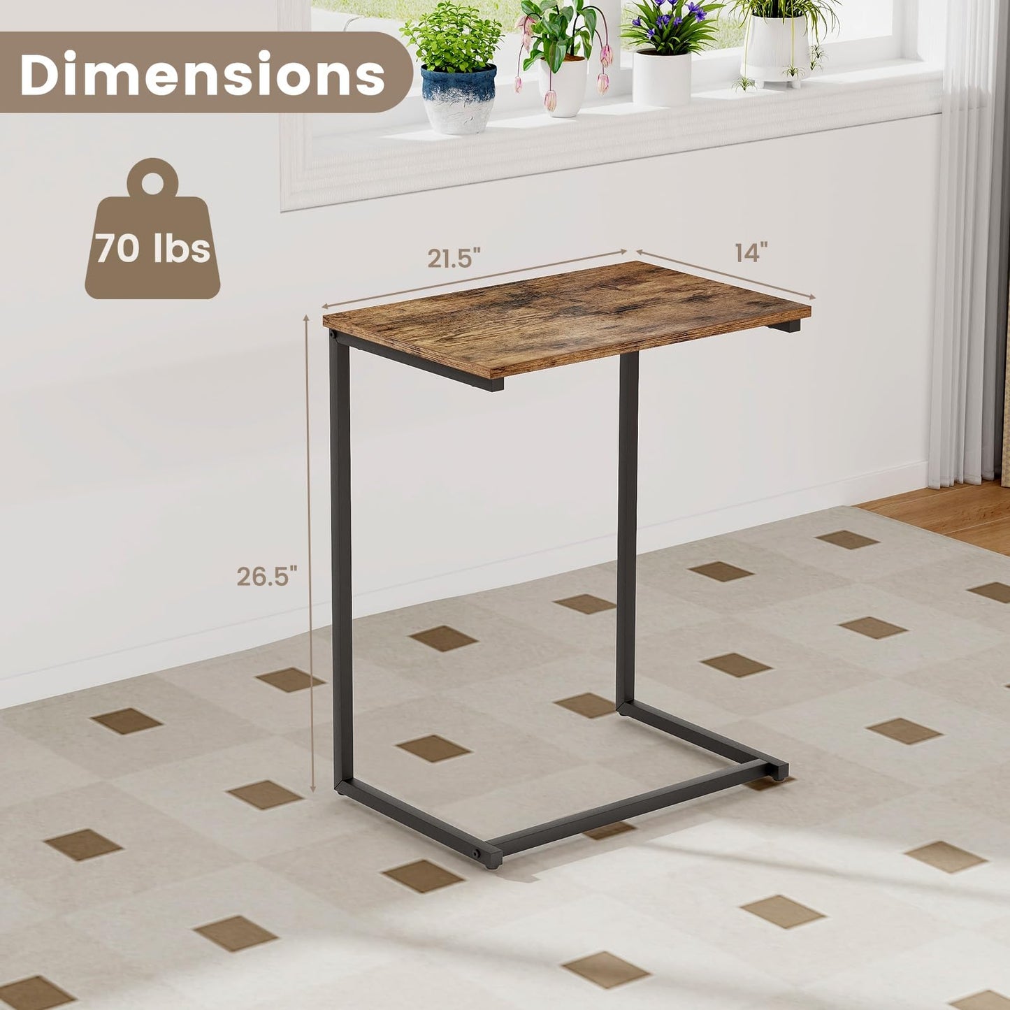 Tangkula Table d'appoint en C avec plateau de lit et cadre en métal