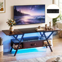 Tangkula TV Stand with Power Outlets & LED Lights for PS5